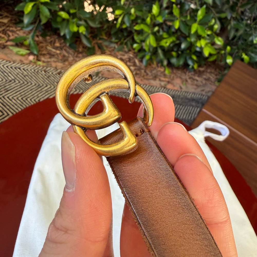 Gucci Brown Leather Marmont Belt with Gold GG Buckle - Picture 4 of 4